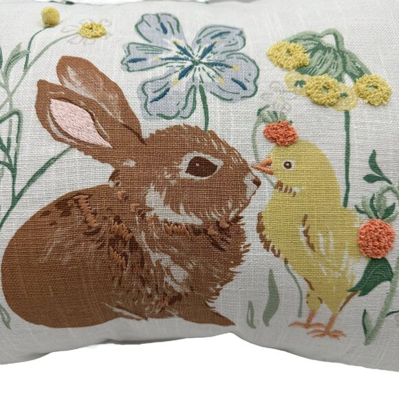 Threshold Bunny Chick Embroidered Pillow 100% Cotton Shell 19"x14" Spring Decor - Picture 2 of 16